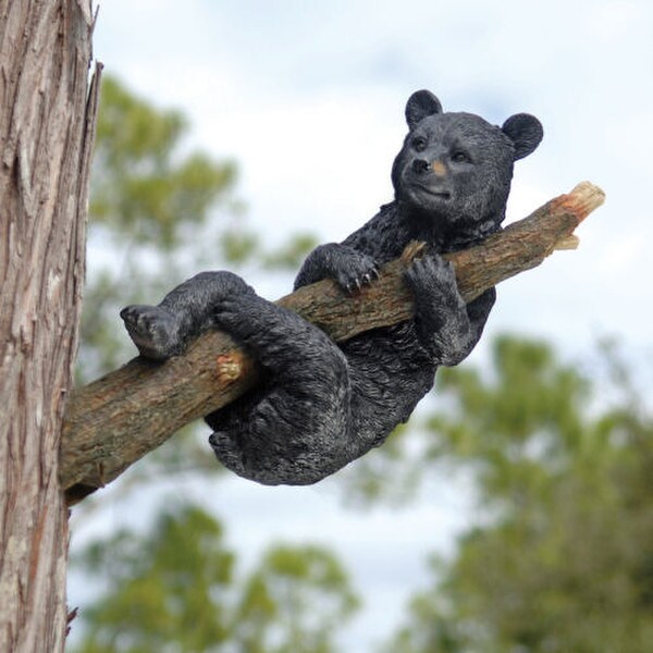 Up A Tree Hanging Black Bear Cub Statue Realistically Sculpted Artist
